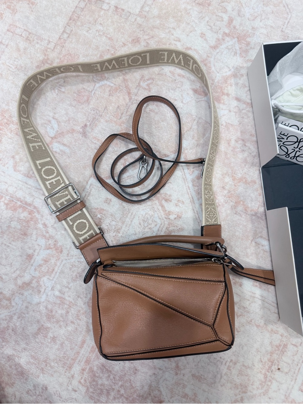 Loewe Tan Puzzle Mini Crossbody with additional Strap